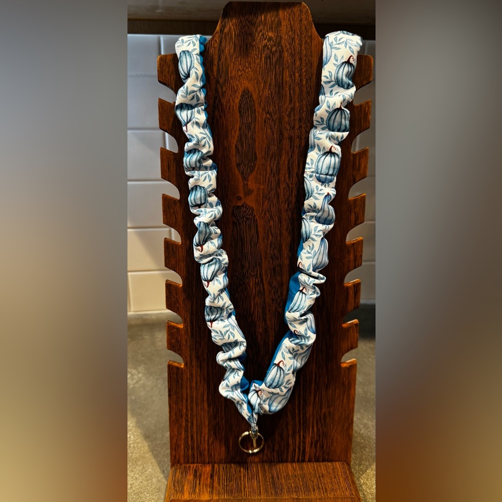Blue and White Scrunchie Necklace Lanyard